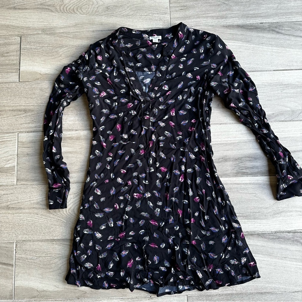 Splendid Black Floral Long Sleeve Dress